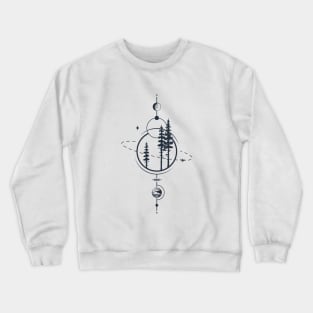 Forest, Airplane And Planets. Geometric, Line Art Style Crewneck Sweatshirt